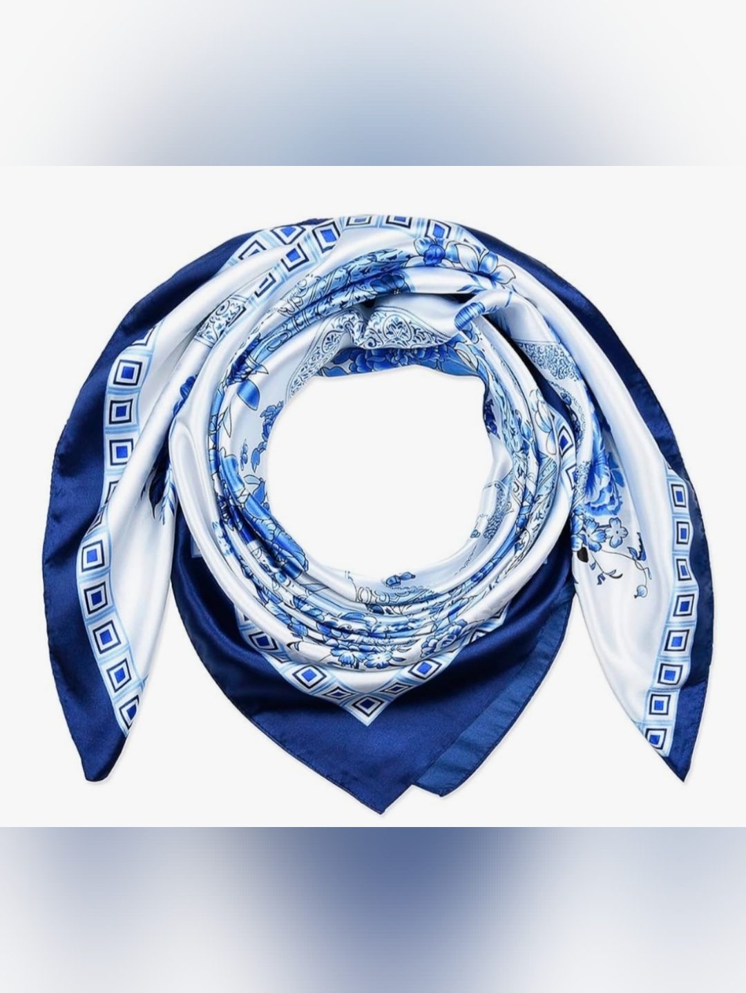 Blue  White Floral SilkFeel Womens Scarf Excellent Condition